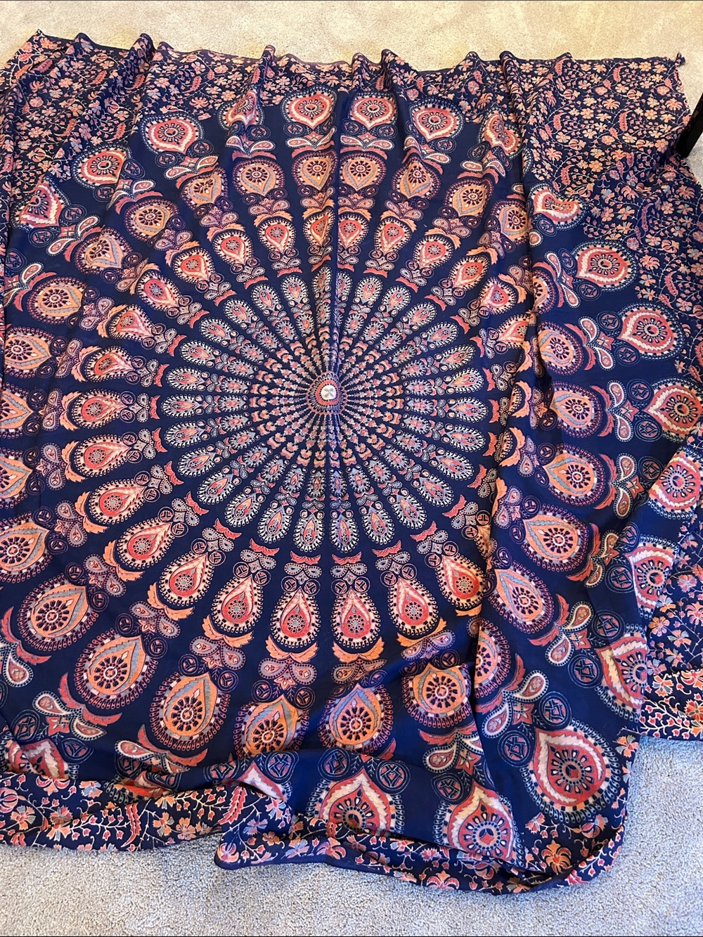 Large Bohemian Navy and Coral Mandala Wall Tapestry - Brand Unspecified